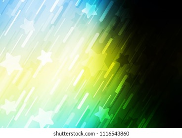 Dark Green, Yellow vector cover with long diagonal lines and stars. Shining colored illustration with narrow lines. The template can be used as a background.