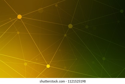 Dark Green, Yellow vector cover with spots, lines. Glitter abstract illustration with connection of triangle structure. Pattern can be used for futuristic ad, booklets.