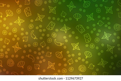 Dark Green, Yellow vector cover with cuisine gourmet. Glitter abstract sketch with gourmet food. Pattern for ads of breakfast, lunch, dinner.
