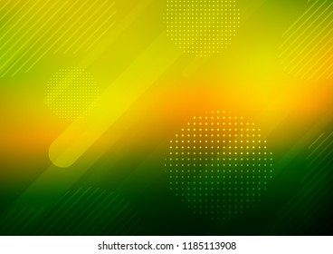 Dark Green, Yellow vector cover with rounded stripes, dots. Glitter abstract illustration with colored sticks, dots. The template can be used as a background.
