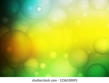 Dark Green, Yellow vector cover with spots. Blurred bubbles on abstract background with colorful gradient. The pattern can be used for aqua ad, booklets.