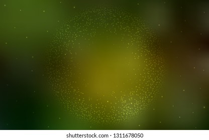 Dark Green, Yellow vector cover with astronomical stars. Space stars on blurred abstract background with gradient. Pattern for futuristic ad, booklets.