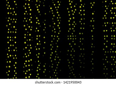 Dark Green, Yellow vector cover with symbols of gamble. Glitter abstract sketch with isolated symbols of playing cards. Pattern for booklets, leaflets of gambling houses.