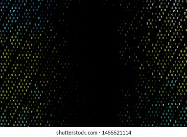 Dark Green, Yellow vector cover with EUR, JPY, GBP signs. Abstract illustration with colored financial digital symbols. Smart design for your business advert of economic, wealth.