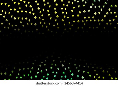Dark Green, Yellow vector cover with symbols of gamble. Colored illustration with hearts, spades, clubs, diamonds. Pattern for leaflets of poker games, events.