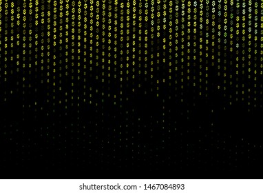 Dark Green, Yellow vector cover with dollar, USD, usa signs. Blurred design in with symbols of dollar, USD, usa. Template for ads of markets, loans.