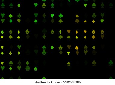 Dark Green, Yellow vector cover with symbols of gamble. Colored illustration with hearts, spades, clubs, diamonds. Smart design for your business advert of casinos.