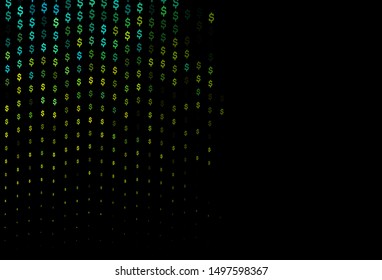 Dark Green, Yellow vector cover with dollar, USD, usa signs. Abstract illustration with colored financial digital symbols. Template for ads of markets, loans.
