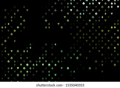 Dark Green, Yellow vector cover with symbols of gamble. Illustration with set of hearts, spades, clubs, diamonds. Smart design for your business advert of casinos.