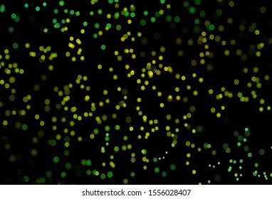 Dark Green, Yellow vector cover with beautiful snowflakes. Modern geometrical abstract illustration with crystals of ice. The pattern can be used for year new  websites.