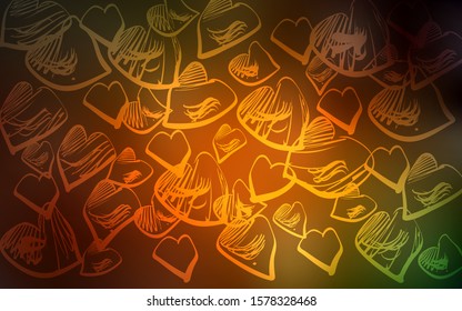 Dark Green, Yellow vector cover with Shining hearts. Hearts on blurred abstract background with colorful gradient. Pattern can be used for valentine's ad, booklets.