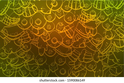 Dark Green, Yellow vector cover with set of confections. Blurred decorative design of desserts in doodle style. Design for ad, poster, banner of cafes or restaurants.