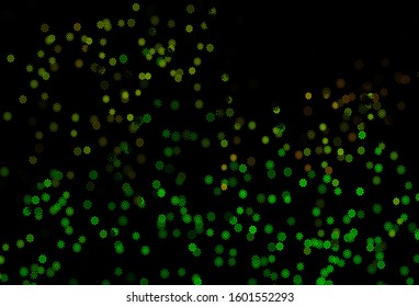Dark Green, Yellow vector cover with beautiful snowflakes. Snow on blurred abstract background with gradient. New year design for your business advert.