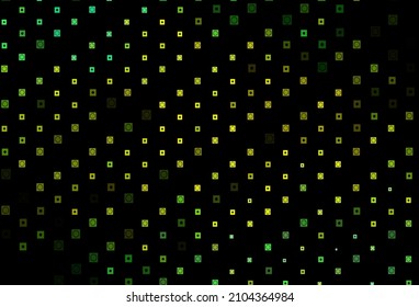 Verde oscuro, cubierta vectorial amarilla en un estilo policonal y circular. Ilustración de gradiente abstracto con círculos, rectángulos. Mejor diseño para tu anuncio, afiche, banner.