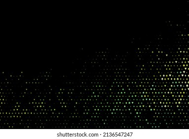 Dark green, yellow vector cover with symbols of gamble. Illustration with set of hearts, spades, clubs, diamonds. Pattern for leaflets of poker games, events.