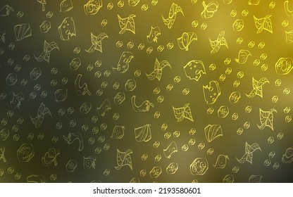 Dark Green, Yellow vector cover with cuisine gourmet. Illustration with set of fresh food in doodle style. Doodle design for your business advert of cafes.