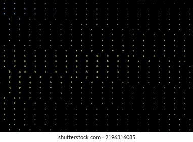 Dunkelgrüne, gelbe Vektorgrafik mit englischen Symbolen. Farbige Illustration mit einzelnen Buchstaben. Das Muster kann für Werbung, Broschüren, Informationsbroschüren verwendet werden.