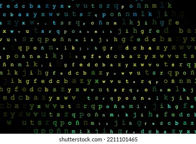 Dark green, yellow vector cover with english symbols. Shining illustration with ABC symbols on abstract template. Smart design for your business advert of university.