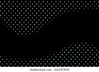 Dark green, yellow vector cover with symbols of gamble. Glitter abstract sketch with isolated symbols of playing cards. Template for business cards of casinos.