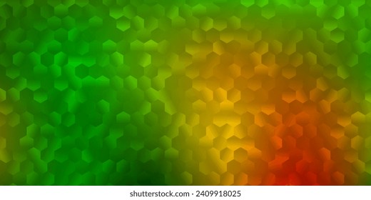 Funda vectorial amarilla verde oscuro con hexágonos simples. Resumen de hexágonos de gradiente colorido sobre fondo borroso. Afiche del sitio web , diseño de pancartas.