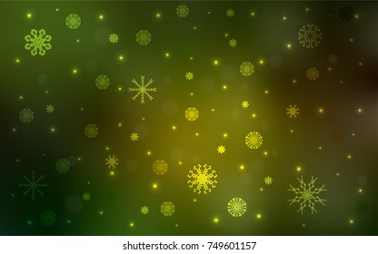 Dark Green, Yellow vector cover with beautiful snowflakes. Glitter abstract illustration with crystals of ice. The pattern can be used for year new  websites.
