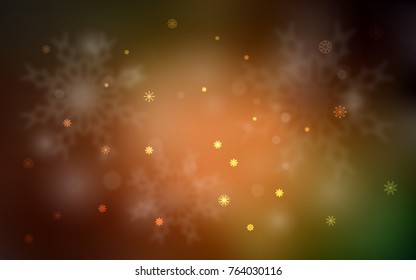 Dark Green, Yellow vector cover with beautiful snowflakes. Blurred decorative design in xmas style with snow. The pattern can be used for year new  websites.