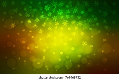 Dark Green, Yellow vector cover with beautiful snowflakes. Modern geometrical abstract illustration with crystals of ice. The pattern can be used for new year ad, booklets.
