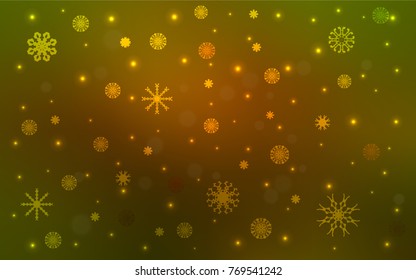 Dark Green, Yellow vector cover with beautiful snowflakes. Blurred decorative design in xmas style with snow. The pattern can be used for new year ad, booklets.