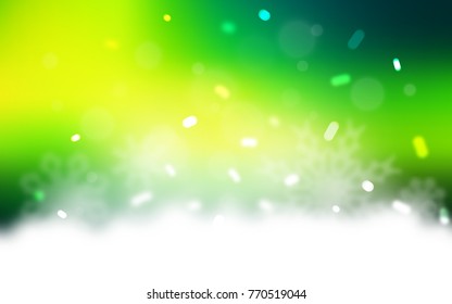 Dark Green, Yellow vector cover with beautiful snowflakes. Blurred decorative design in xmas style with snow. The template can be used as a new year background.