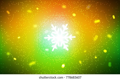 Dark Green, Yellow vector cover with beautiful snowflakes. Shining colored illustration with snow in christmas style. New year design for your business advert.