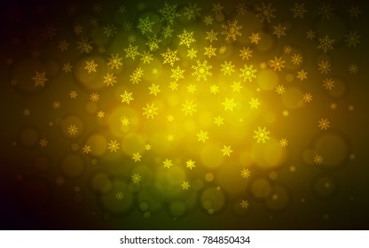Dark Green, Yellow vector cover with beautiful snowflakes. Glitter abstract illustration with crystals of ice. The template can be used as a new year background.