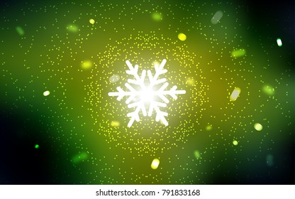 Dark Green, Yellow vector cover with beautiful snowflakes. Blurred decorative design in xmas style with snow. New year design for your ad, poster, banner.