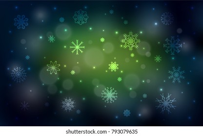 Dark Green, Yellow vector cover with beautiful snowflakes. Glitter abstract illustration with crystals of ice. New year design for your business advert.