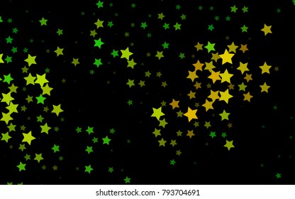 Dark Green, Yellow vector cover with small and big stars. Decorative shining illustration with stars on abstract template. The pattern can be used for wrapping gifts.