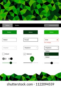 Dark Green, Yellow vector design ui kit with mosaic. Web ui kit with abstract gradient triangles in its header. This sample is for your landing page.