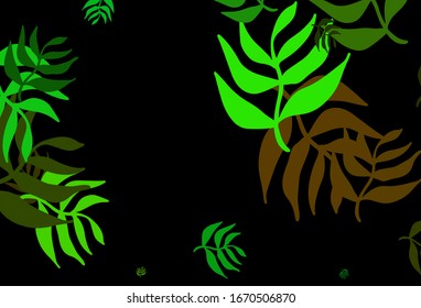 Dark Green, Yellow vector doodle background with leaves. Sketchy doodles with leaves on blurred background. The best design for your business.