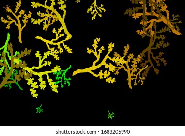 Dark Green, Yellow vector doodle pattern with sakura. Creative illustration in blurred style with leaves, branches. Elegant pattern for your brand book.