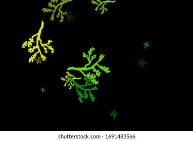 Dunkelgrün, gelbe Vektorillustration, doodle Hintergrund mit Ästen. Blätter und Äste mit Farbverlauf auf weißem Hintergrund. Handgemalt Design für Web, Prospekte.