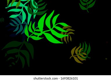 Diseño de doodle vectorial amarillo oscuro con hojas. Ilustración de colores brillantes con hojas en estilo doodle. Diseño pintado a mano para web, folletos.