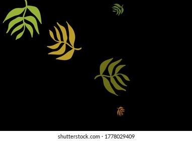 Dunkelgrüner, gelber, viereckiger Hintergrund mit Blättern. Unscharfes Dekorationsdesign im indischen Stil mit Blättern. Handgemalt Design für Web, Prospekte.