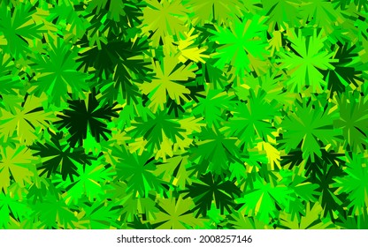 Dunkelgrüner, gelber, viereckiger Hintergrund mit Blumen. Illustration mit bunten abstrakten Doodle-Blumen. Muster für Kopf der Websites, Designs.