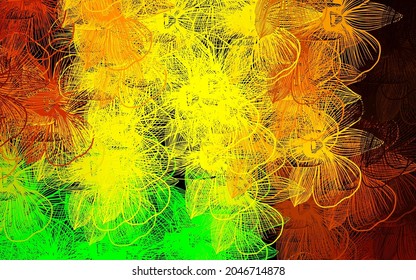 Dark Green, Yellow vector doodle background with flowers. Shining colored illustration with flowers. Hand painted design for web, wrapping.