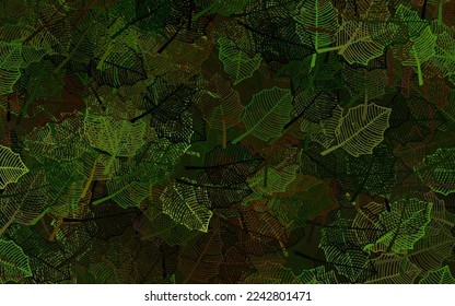 Green oscuro, patrón de doodle vectorial amarillo con hojas. Ilustración abstracta brillante con garabatos y hojas. Patrón para papeles pintados, libros de color.