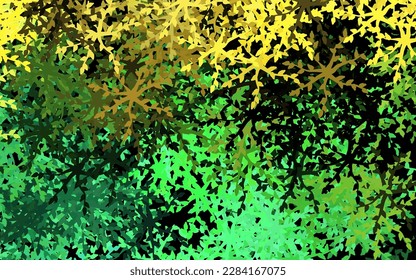 Dark Green, Yellow vector doodle pattern with flowers, leaves. Glitter abstract illustration with leaves and flowers. New template for your design.
