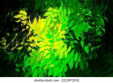 Dark Green, Yellow vector elegant background with leaves. leaves on blurred abstract background with gradient. Pattern for wallpapers, coloring books.
