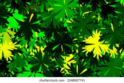 Dunkelgrünes, gelbes, vektor-elegantes Muster mit Blumen. Skizzenhafte Doodle-Blumen auf weißem Hintergrund. Eine neue Textur für Ihr Tapete-Design.