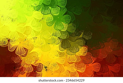 Verde oscuro, fondo elegante vector amarillo con árboles, ramas. Ilustración abstracta moderna con flores. Patrón para papeles pintados, libros de color.