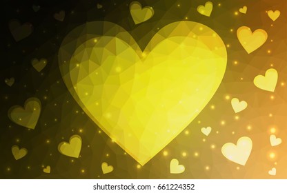 Dark Green, Yellow vector greeting Card Happy Valentine's Day. Lettering with hearts on the white polygonal background. Colored triangular illustration for your business.