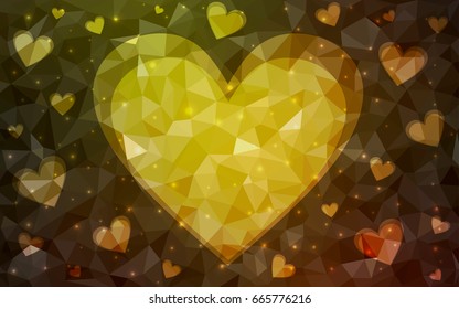 Dark Green, Yellow vector greeting Card Happy Valentine's Day. Lettering with hearts on the white polygonal background. Colored triangular illustration for your business.
