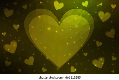Dark Green, Yellow vector greeting Card Happy Valentine's Day. Lettering with hearts on the white polygonal background. Colored triangular illustration for your business.